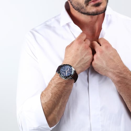 Summer Sale - [Online Exclusive] Maserati Traguardo 45mm Brown Leather Men's Chronograph Quartz Watch R8871612037, 10 ATM Water Resistance, Japanese M