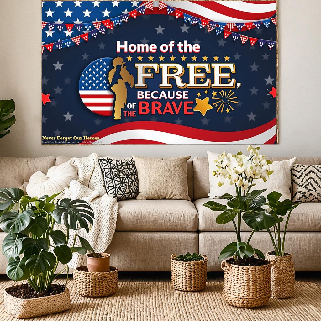 American Flag Design Celebration Banner Decorative Stars Patriotic Banner Silhouette Soldier Lightweight Fabric