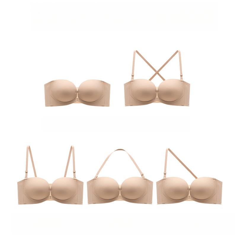 Front-buttoned Bra Women's Gathering Underwear Women's Anti-slip Strapless Bra Breast Retraction Invisible Bra Push Up Bra