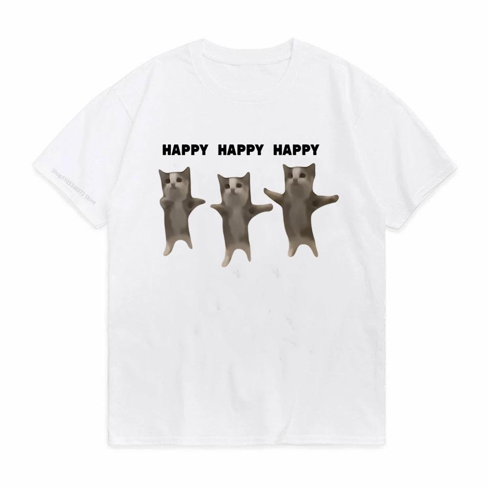 Funny Cute Cat Meme Graphic TShirt Happy Dance Cat Print Short Sleeve Tshirt Men Women Casual Fashion Cotton T Shitrs S
