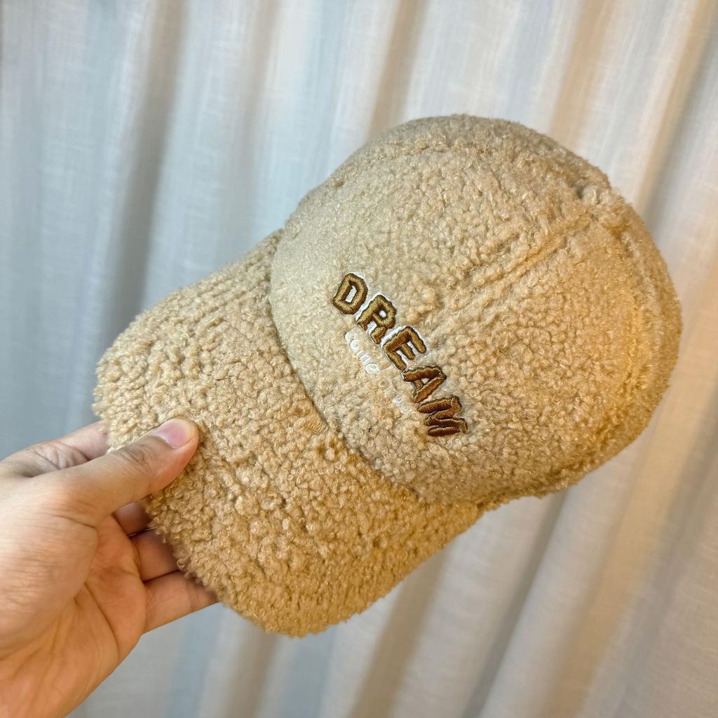 Autumn and Winter New Style Lamb Wool Embroidered Letter Baseball Hat for Women Outdoor Cold Proof and Warm Fashion Versatile Peaked Cap