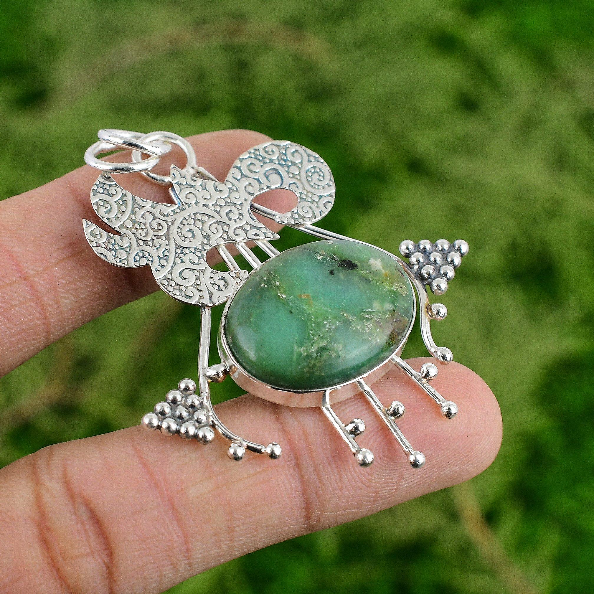 

Daughters Day Deal Sterling Silver Oval Chrysoprase Gemstone Bezel Boho Pendant