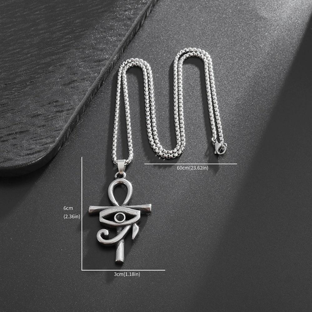 Stainless Steel Geometric Eye Cross Pendant Necklace And Earrings New Unique Retro Fashion Simple Jewelry Set