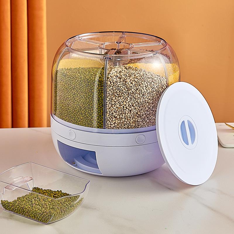 Japanese Rotating Rice Container - 20 Jin Capacity, Six Compartments, Insect-Proof & Moisture-Proof