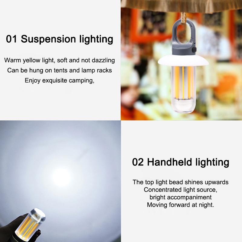 Mini Portable Camping Lights Rechargeable Led Flashlight Dual-Light Warm White Multifunctional Outdoor Lamp Garden Atmosphere