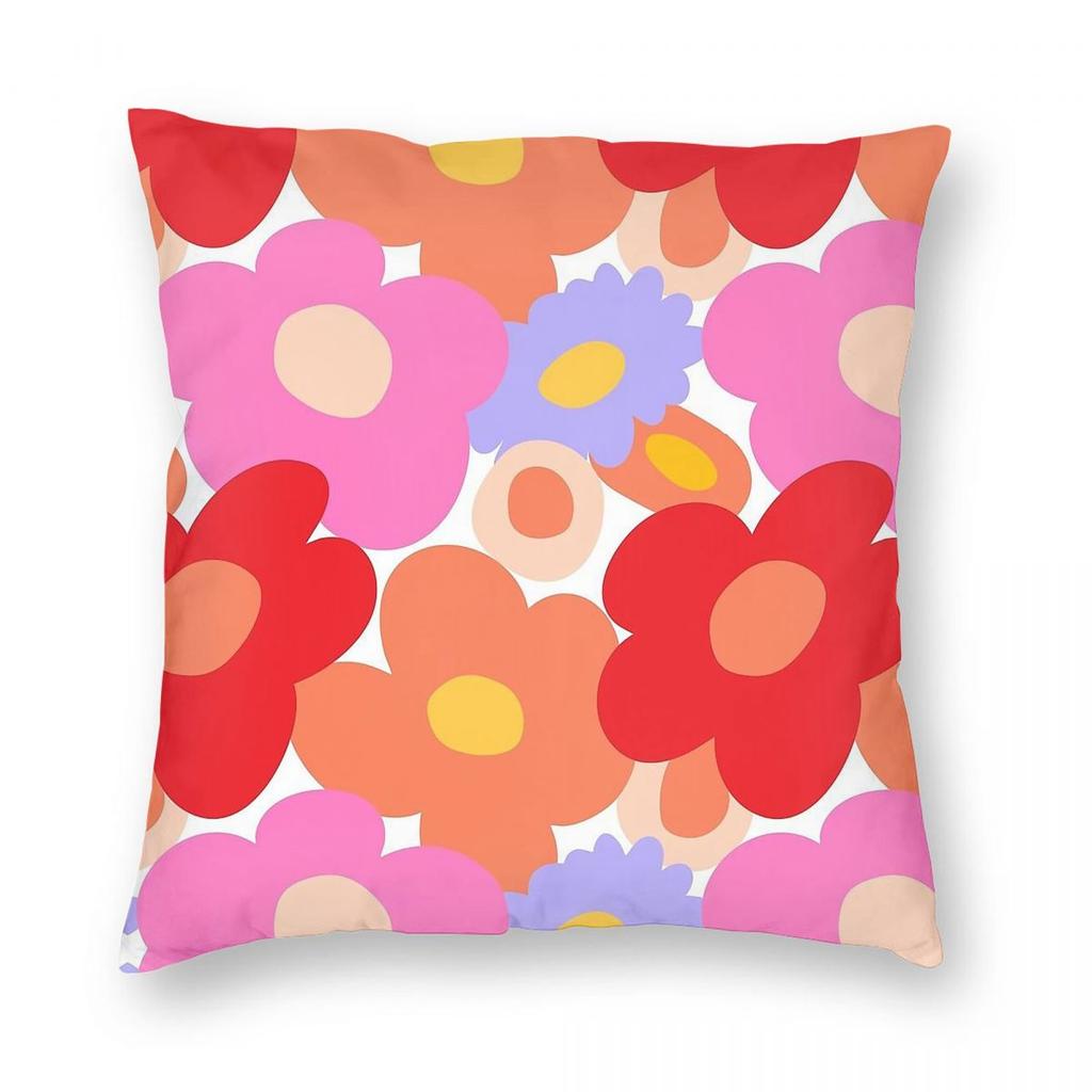 Big Red And Pink Flowers Square Pillowcase Polyester Linen Velvet Creative Zip Decor Pillow Case Car Cushion Cover X