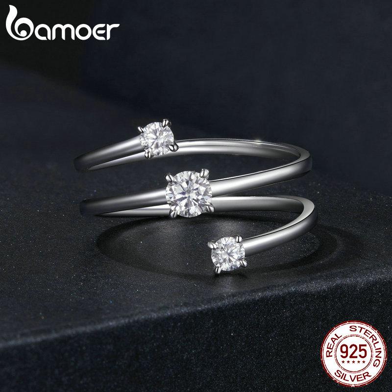 BAMOER Three Layer 0.5 CT Moissanite Coiled Ring 925 Sterlin Silver D Color Moissanite Stackable Promise Wedding Ring Party Gift