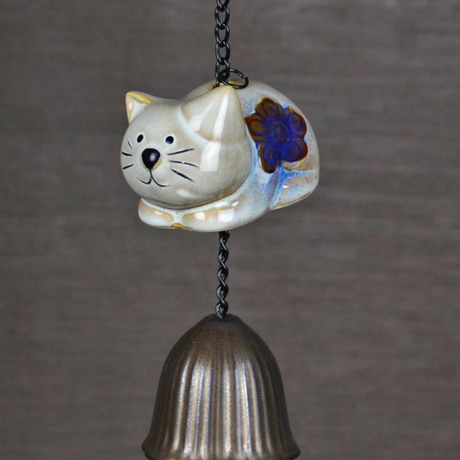 1 шт. Японские керамические кошачьи ветряные колокольчики - Настенные колокольчики, подвесные украшения, подвески с животными, поделки из кошек, праздничные подарки Light Grey
