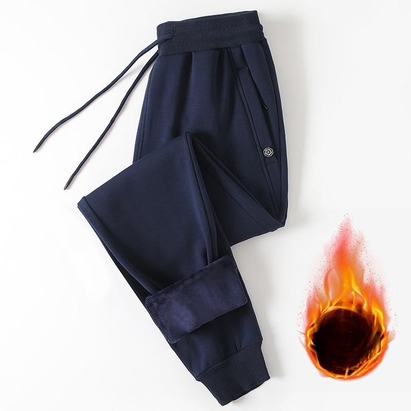 Men's Casual Trousers - Loose-Fit Cuffed Sweatpants Autumn/Winter Straight-Leg Fleece-Lined Men's Trousers Plus Size Sports Trousers for Men