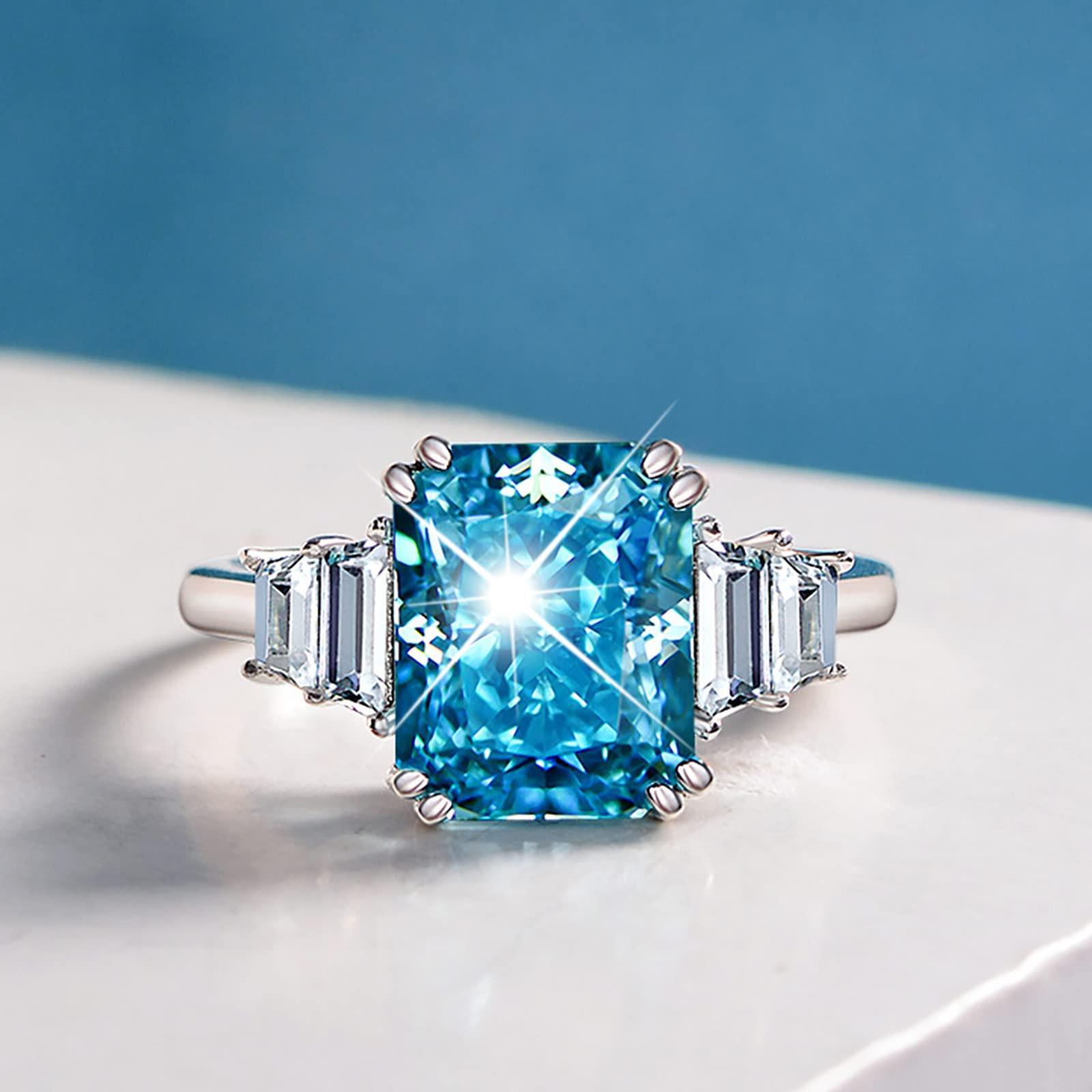 Ladies  Inlaid Square Colored Zircon Ring 10 синий