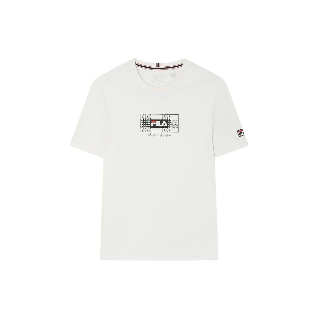 Fila Letter Logo Printed Knit Casual Short Sleeve T-Shirt Men Tops Steam-White F11M411101F-IV