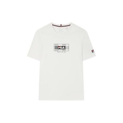 Fila Letter Logo Printed Knit Casual Short Sleeve T-Shirt Men Tops Steam-White F11M411101F-IV