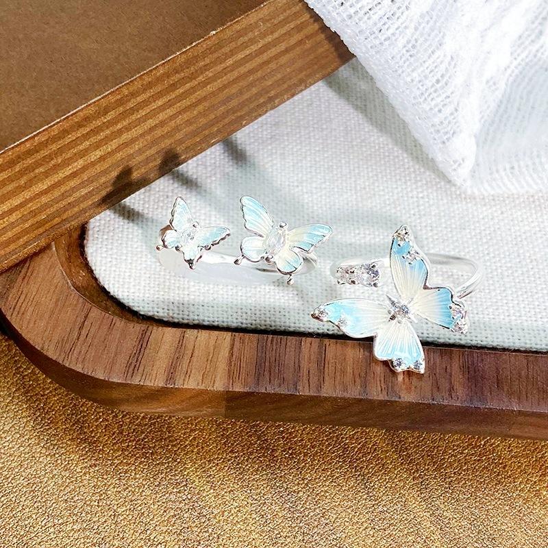 Small Fresh Enamel Dripping Oil Gradual Change Butterfly Opening Ring Niche Cool Feeling Stacked Wearing High Sense Personalized Ring Female