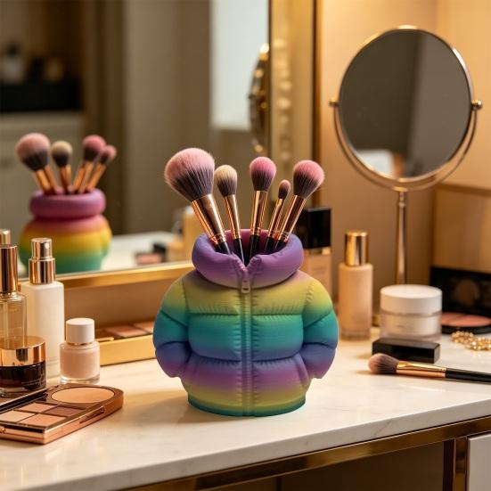Yousheng Down Jacket Pen Holder, 3D Printed Funny Puffer Jacket Pencil Cup, Small Desk Organizer Storage Box for Home Office Desktop Decor