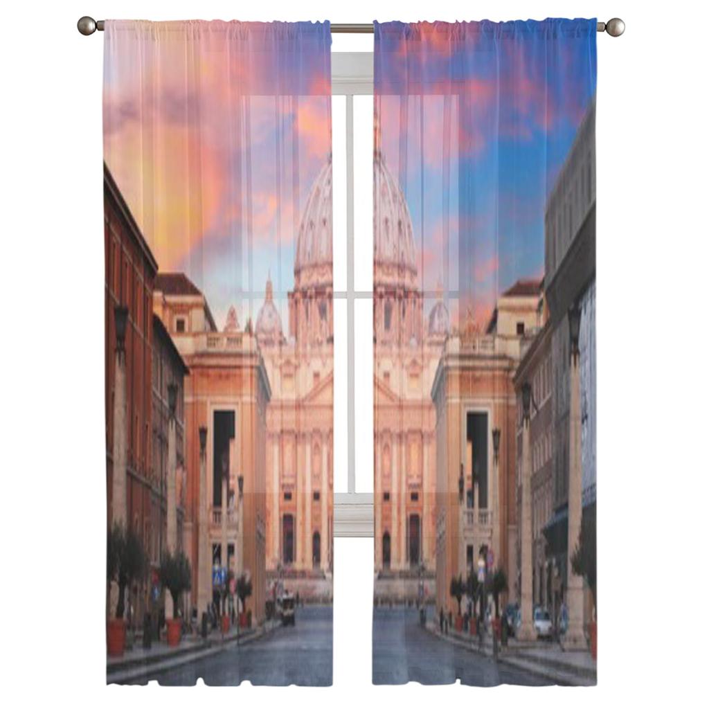 Vatican Rome Sheer Curtains for Living Room Transparent Tulle Window Treatments Bedroom Kitchen Home Decor Veil Drapes