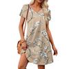 Women's Petal Short Sleeve V Neck Loose Flower  Print Swing Sundress With Pockets