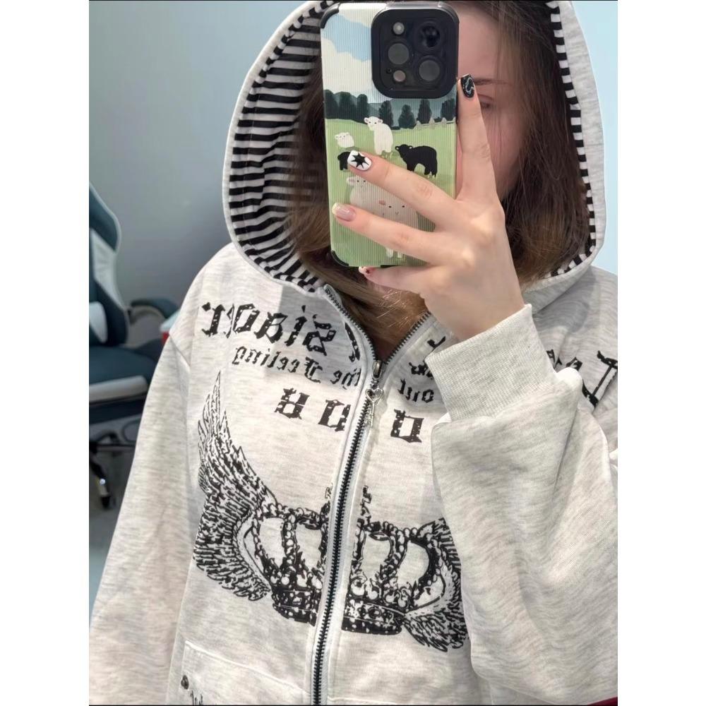 VAYLA Vintage Sweatshirts Women's Clothes White Print Tunic Hooded Y2k Coat Streetwear Fashion Casual Hoodies Tops Ropa Mujer