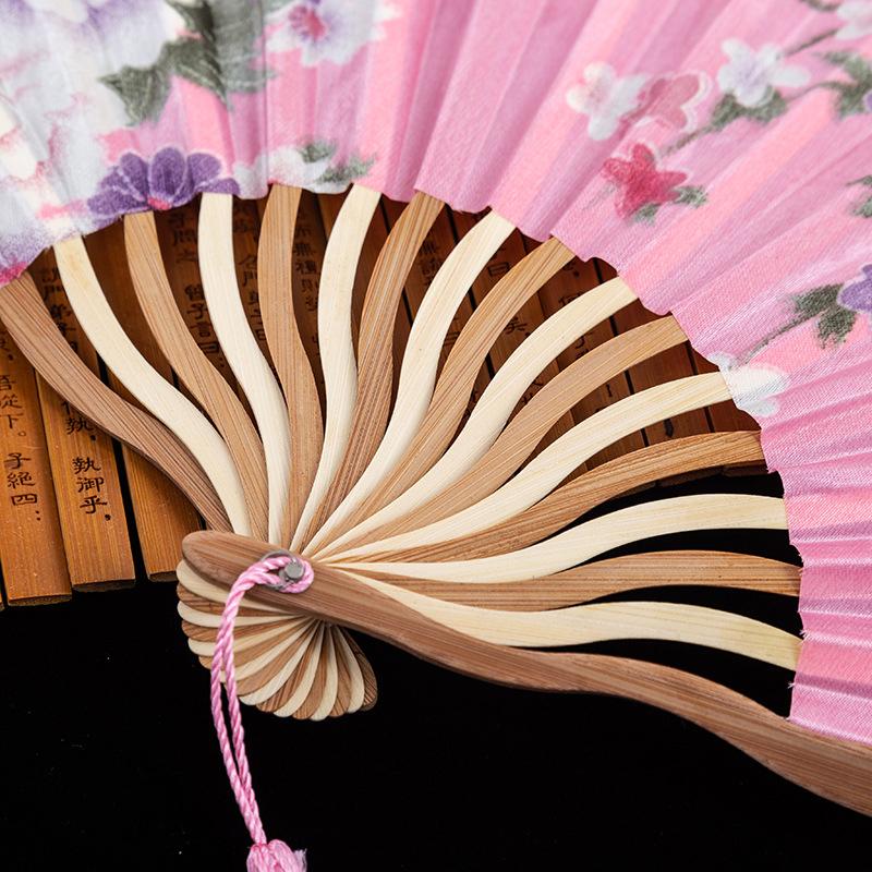 Hand Fold Fan Retro Adornment Woman Man Dance Props Wedding Living Room Cabinet Decor Bamboo Wood Silk Flower Folding Fan