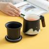 400ml Yuanshan Ceramic Mug with Lid Filter Wooden Handle Office Coffee Cup