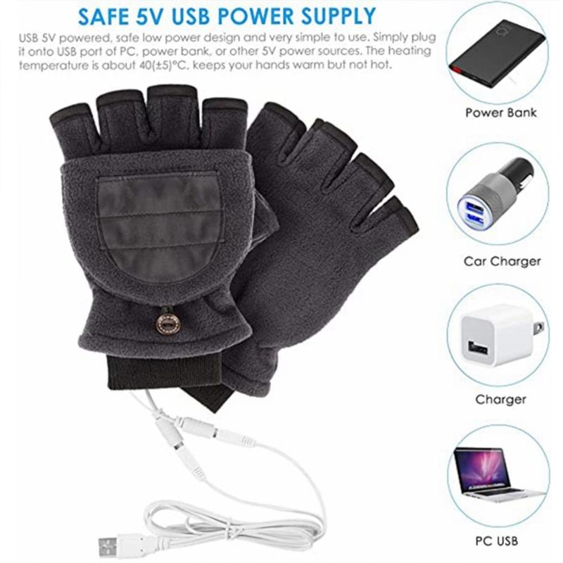 usb Fingerless Gloves Thermal Gloves Heated Gloves Fingerless Touchscreen Fleece Gloves Split Finger Gloves
