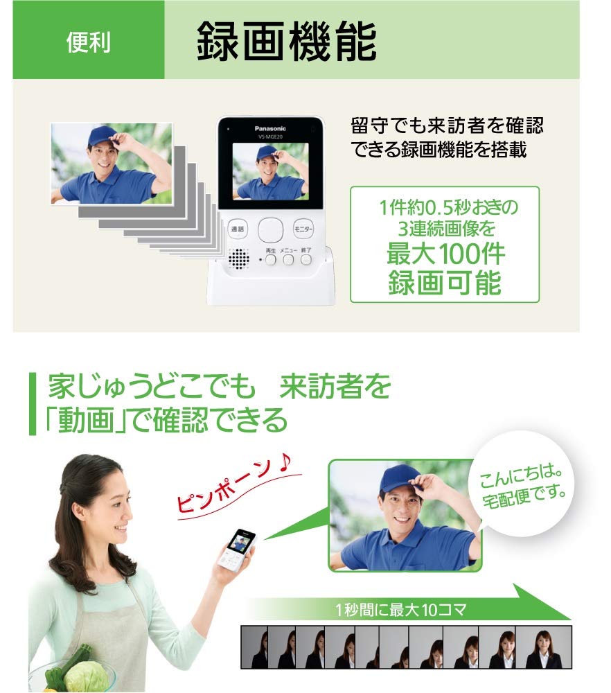 Panasonic Wireless Video Doorphone No Wiring 100m Line of Wireless Entrance Unit and Wireless Monitor Master Unit Color VS-SGE20L, Required, Sight,