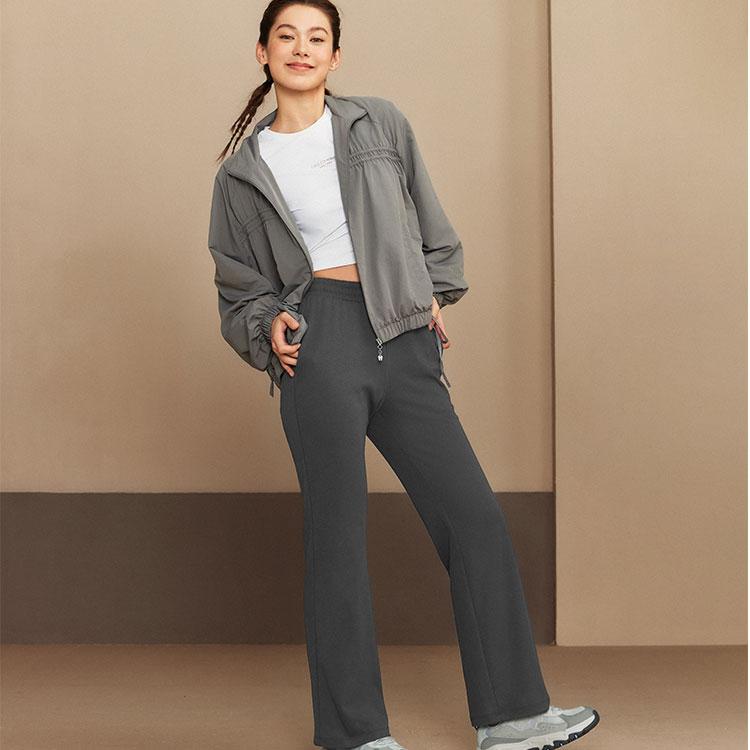 Skechers Soft Comfortable Versatile Wide Leg Flared Pants Women bottoms Oyster-Black L225W110-02KY
