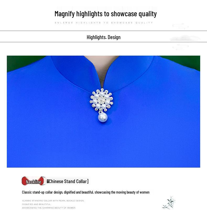 2025 Summer Blue Ao Dai-Inspired High-End Cheongsam Dress for Runway and Evening Wear