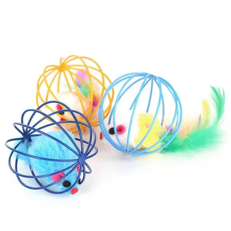 3Pcs Interactive Kitten Ball Toys With Bell Mouse Feather Lightweight Bite Proof Pet Play Toy for Cat Relaxing Exercise