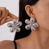 New Metal Feng Shui Drop Flower Stud Earrings Women's Fashion Simple Personalized Earrings Light Luxury High-end Earrings Women