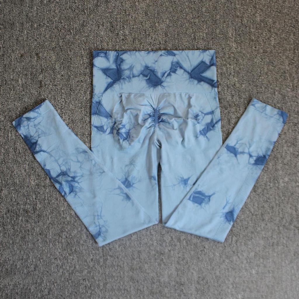 Exclusive Tie-Dye High-Waisted Peach Lift Yoga Pants - Seamless, Thick, and Long for Europe and America