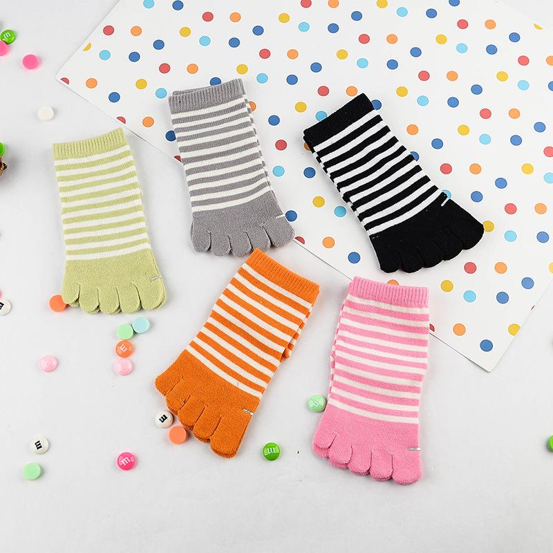 5 Paar Kinder Socken Dünn Gestreift Baumwolle Fünf-Finger für 4-12J Jungen Mädchen Lässig Sportlich Atmungsaktiv Fünf-Zehen Kleidung Zeug
