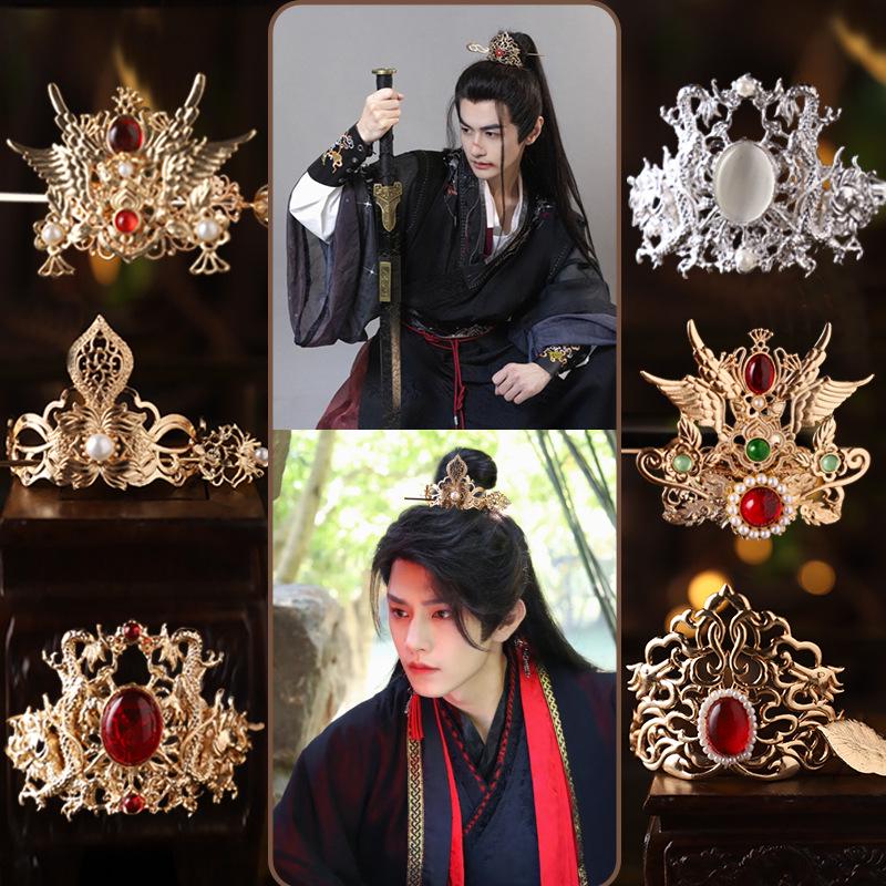 Handmade Wuxia Style Unisex Hair Crown Tiara and Hairpin
