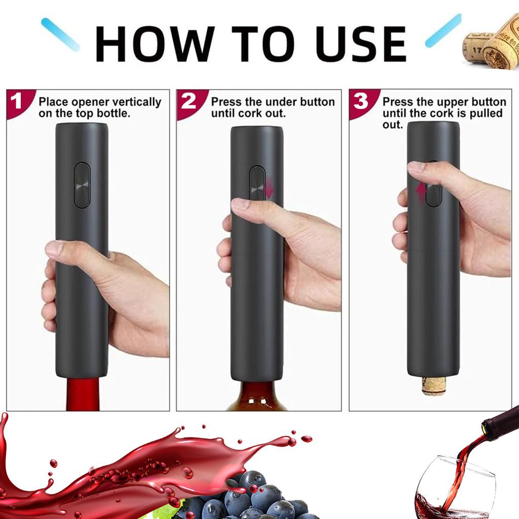 Electric Wine Opener, Electronic Wine Opener Automatic Corkscrew, Battery Operated One-Touch Opening Easy to Use for Gifts