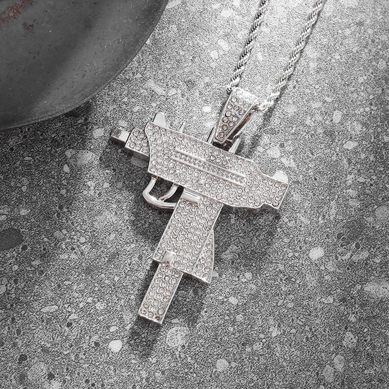 Hip Hop Bling Iced Out Submachine Gun Pendant Necklace for Men Hip Hop Rock Street Party Cool Jewelry