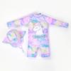 Girls' Long-Sleeved Cartoon Unicorn Swimsuit