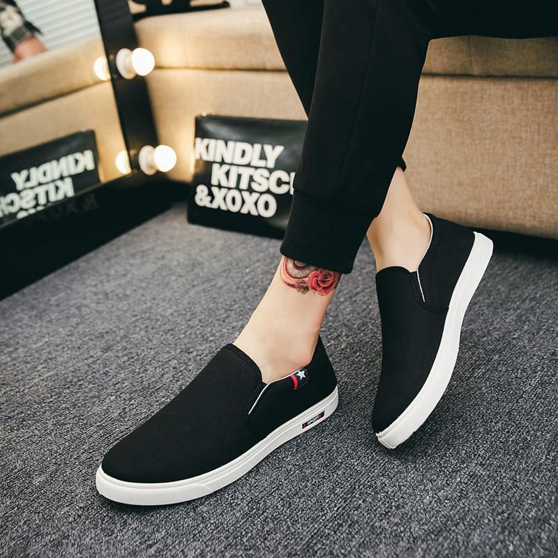 Легкие и дышащие туфли на плоской подошве мужская модная повседневная парусиновая обувь прогулочная обувь 39 чёрный 1313₽