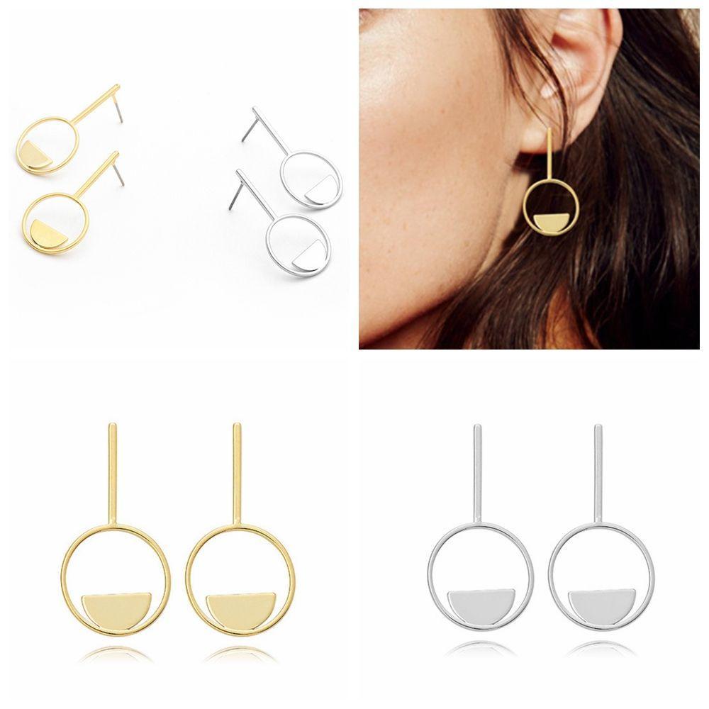 Minimalistic Geometry Stud Earrings Women Alloy Hollow Earring Round Moon Irregular Earrings