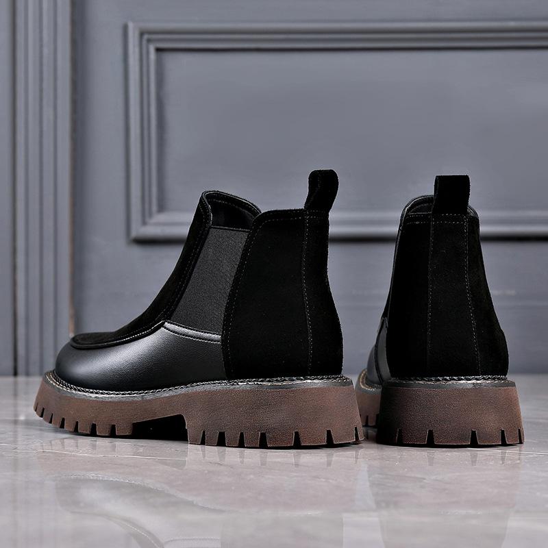 Fashion men's casual chelsea boots black trendy cow suede leather shoes autumn platform boot party nightclub dress handsome ankle botas