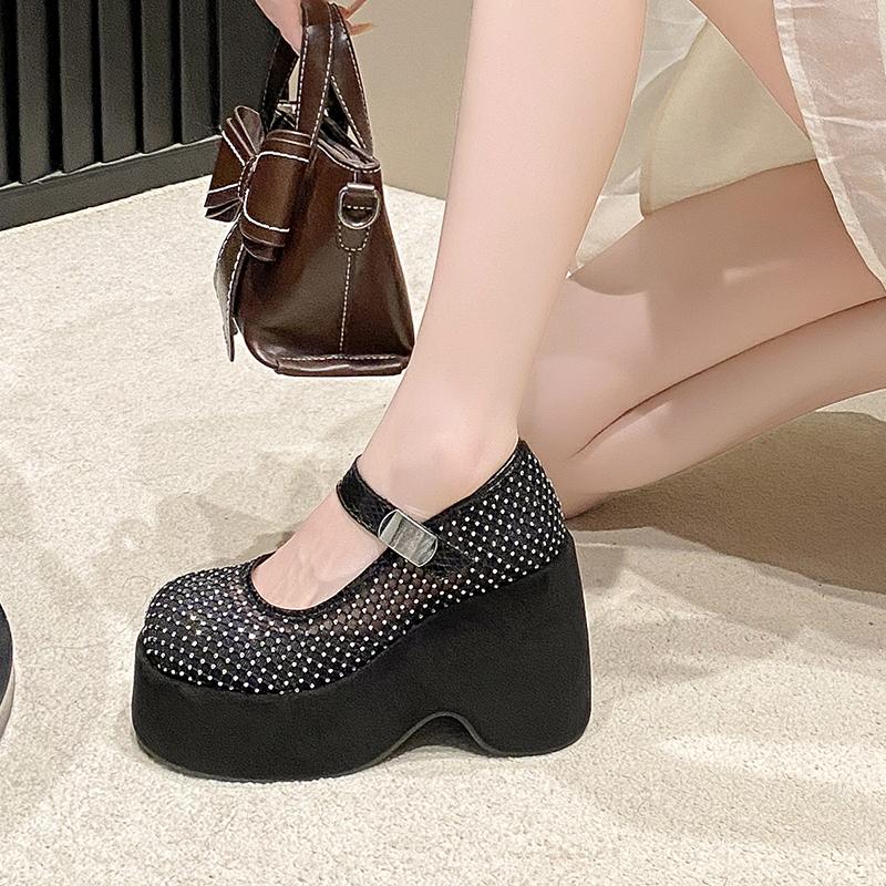 Fashion 11CM Hollow Breathable Chunky Heels Slippers Platform Wedges Sandals Summer Block High Heels for Women Shoes Loafers Sandalias