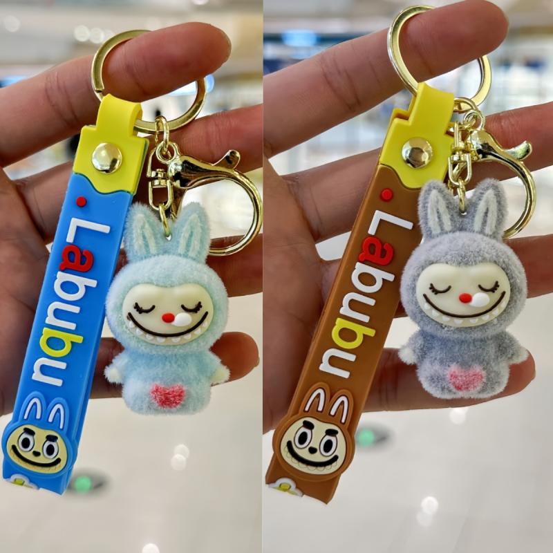 Cartoon Flocking Sitting Doll Keychain Phone Ornaments Bag Charms Pendant Gifts
