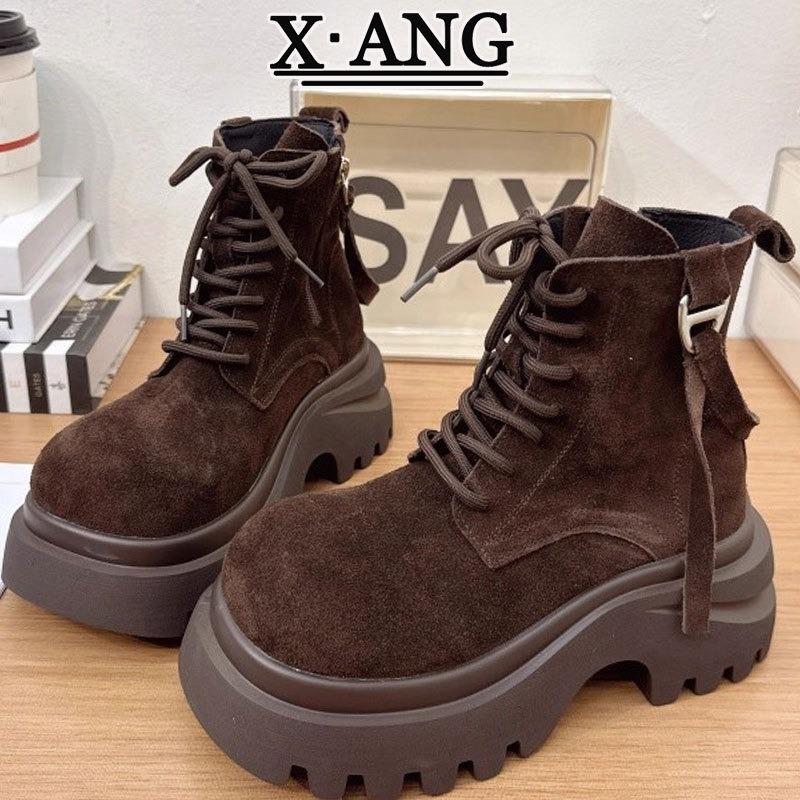 Cowhide version Martin boots Children's thick-soled heightening small short boots New locomotive tooling boots Big yellow boots