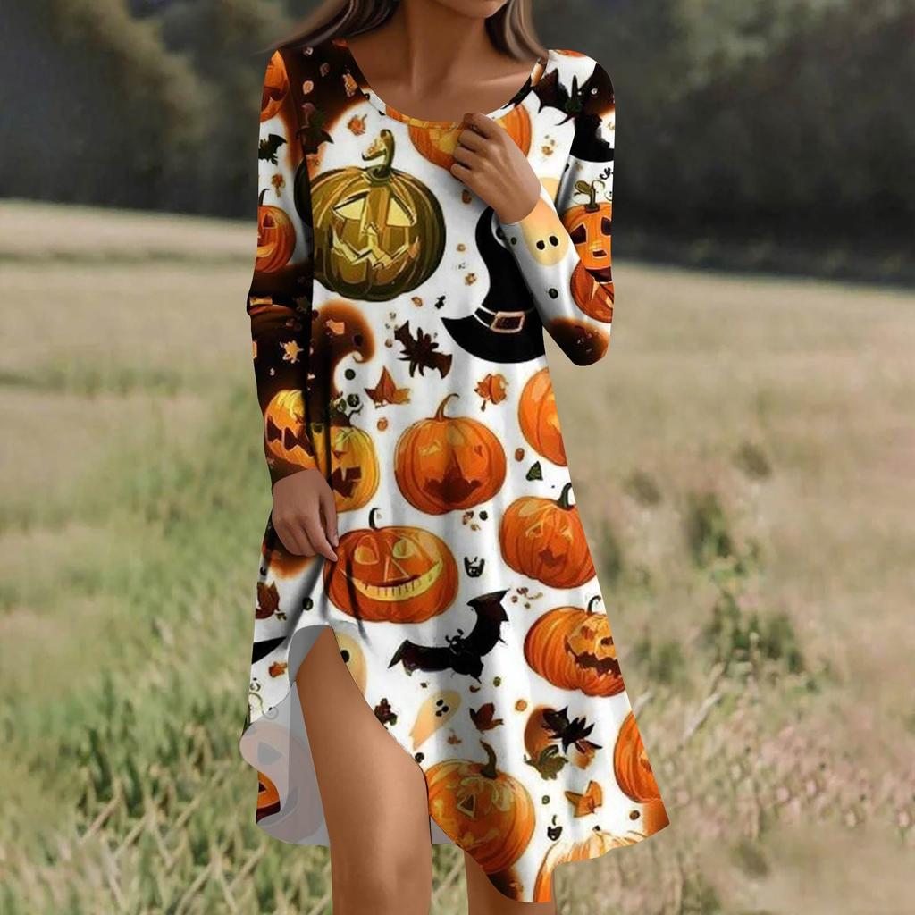 Long Sleeve Dress For Women Casual Loose Fit Print Dress With Pockets