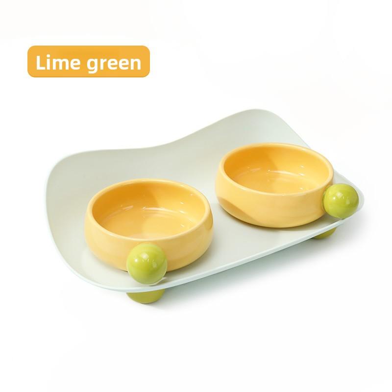 Kattmatskål Keramik Högbenad Sockerbön Keramik Dubbelmatskål, Ingen Svart Haka, Skyddar Halskotor Katt och Hund Matredskap