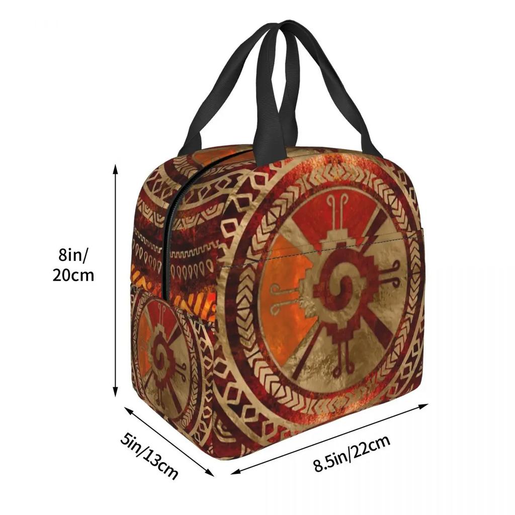 Hunab Ku Maya-Symbol Gebranntes Orange und Gold Thermoisolierte Lunchtaschen Damen Wiederverwendbarer Lunchbehälter Multifunktionale Lebensmittelbox