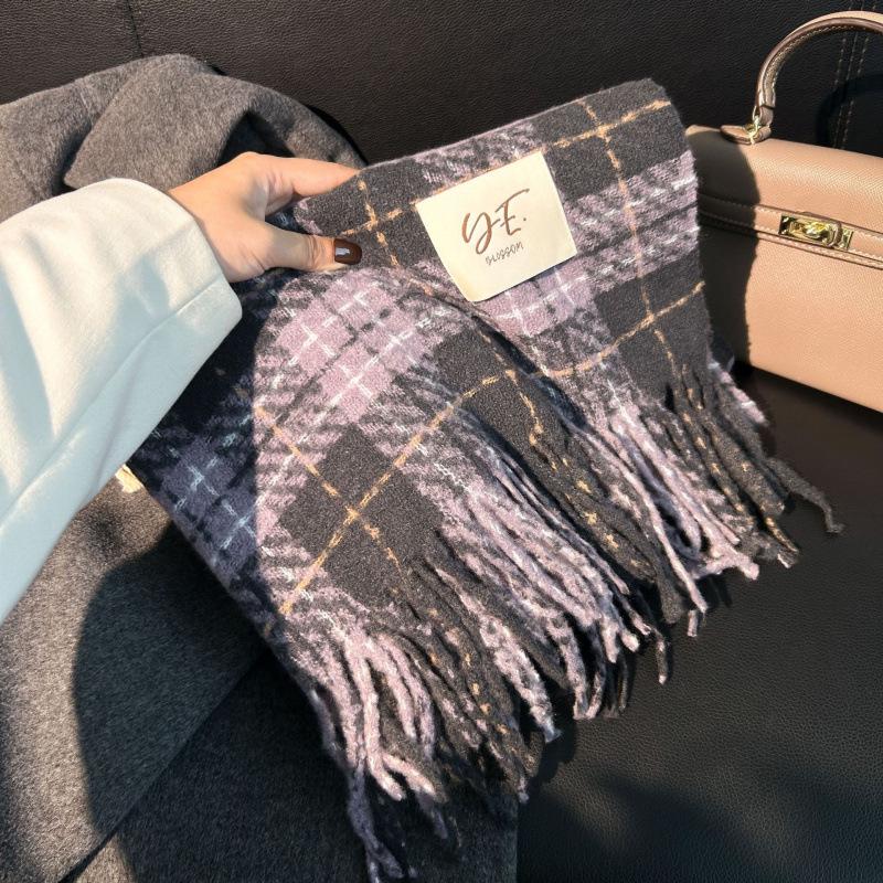 High-End Plaid Shawl for Women - 2025 Autumn/Winter Korean Style Thickened Imitation Cashmere Scarf