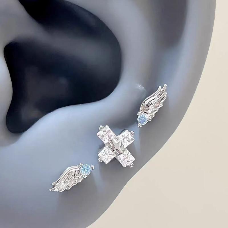 

3 Pcs Fashion Wing Stud Earrings Creative Angel Wings Shiny Crystal Personality Ear Bone Nail Jewelry Accessories Gifts onesize