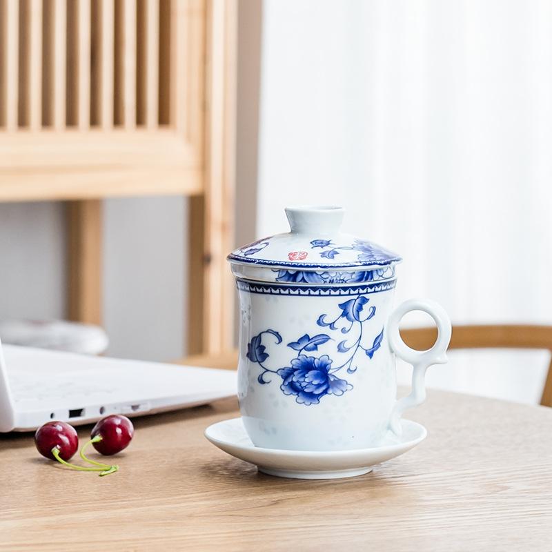 Ceramic Blue And White Office Large Filter Four-Piece Set Meeting Personal Teacup