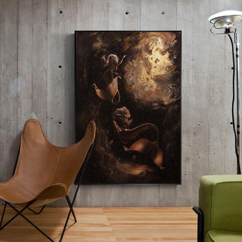 Fantasie Meerjungfrau Malerei Leinwand Druck Poster Vintage Wand Kunst Sirene In Ether Abstrakte Bild für Wohnzimmer Home Decor Cuadros