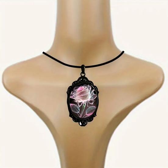 Collana Rosa Gotica Collana con Pendente Floreale Rosa Vintage in Vetro Gioiello Punk Oscuro Regalo per Donne Ragazzine