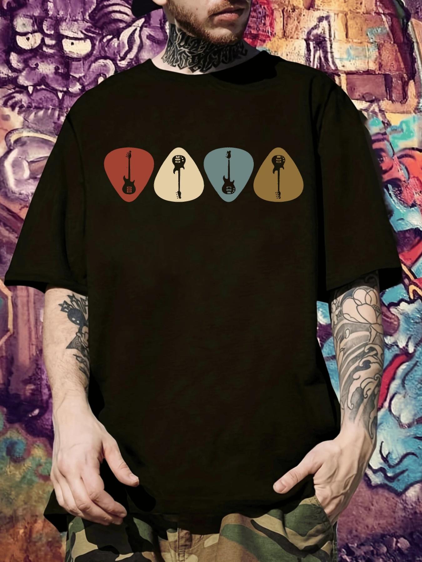 Casual Graphic T-shirt - Guitar-Shaped Print S